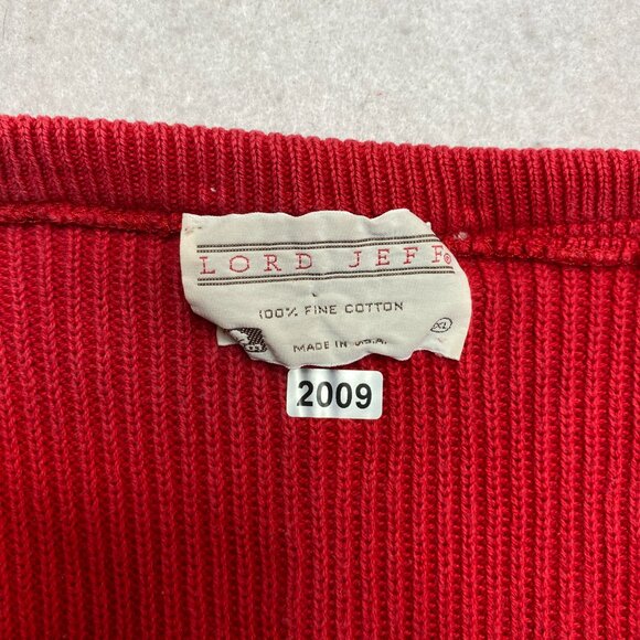 VINTAGE Lord Jeff Sweatshirt Mens XL Red Knit V-Neck Cotton 90s Pullover - Picture 2 of 13